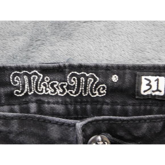 Miss Me Jeans Juniors 31 Black Skinny Animal Print Rhinestone Stretch Denim - Picture 2 of 6